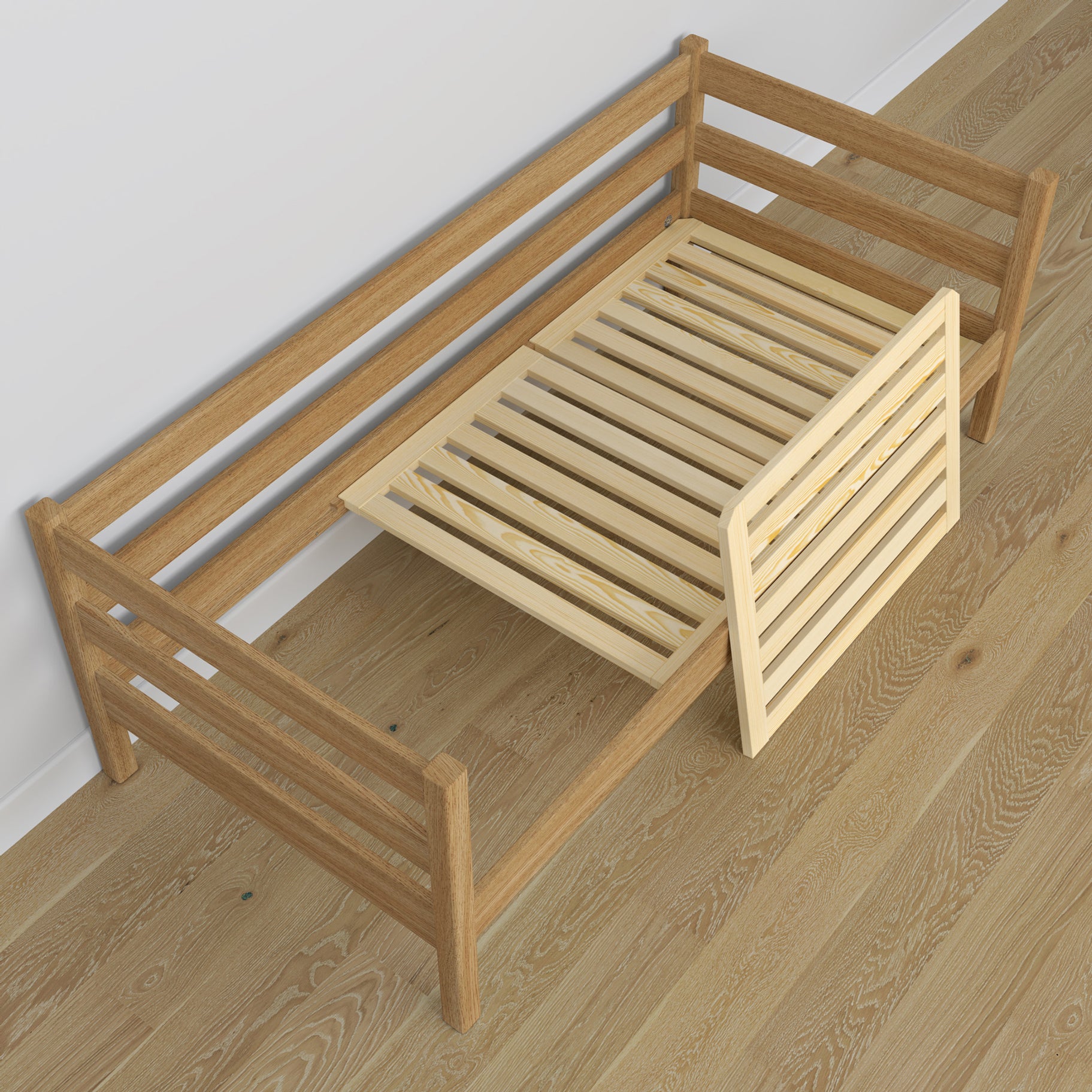 Sofa bed oak natural oak – angled view, scandi