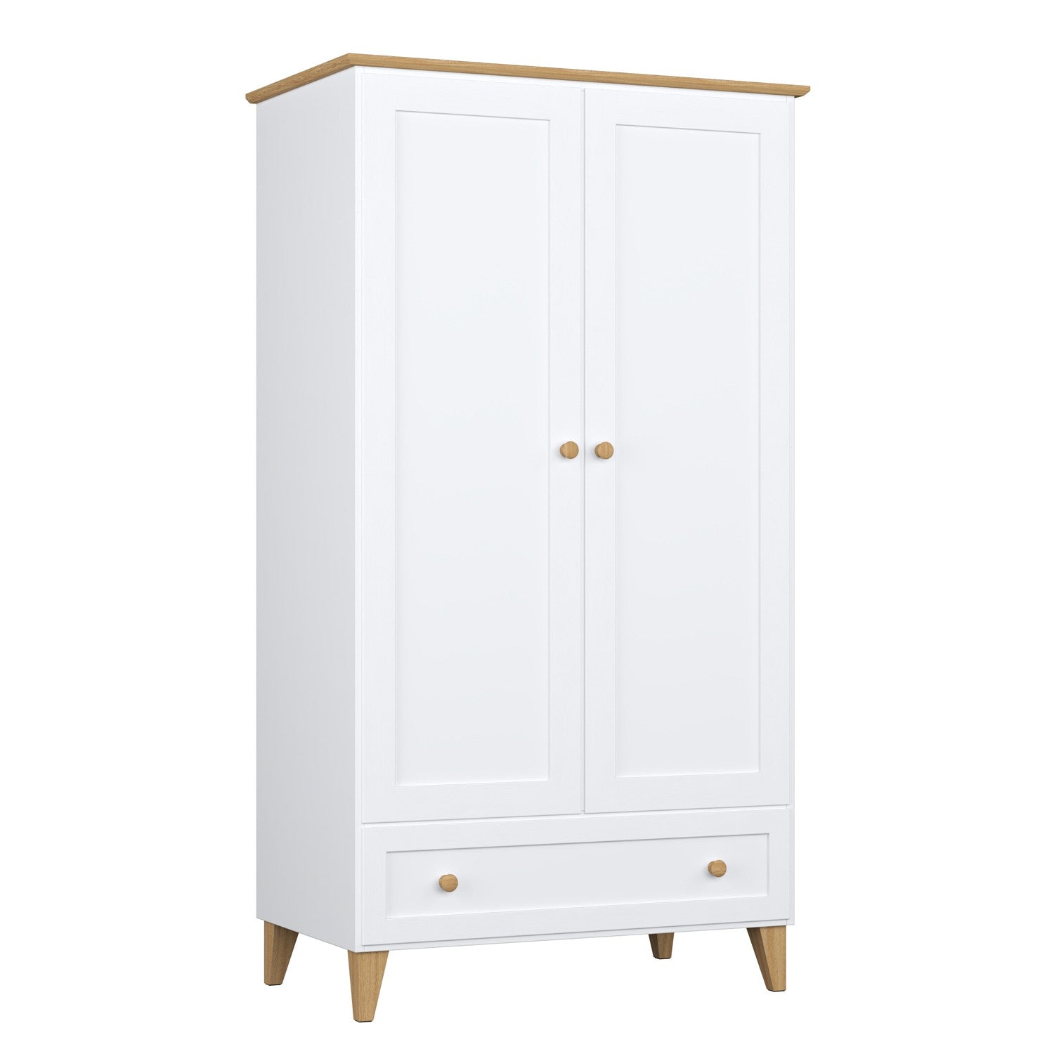 Wooden wardrobe 2D1S Scandi white / natural oak