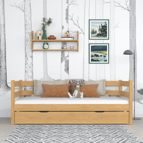 Natural pine sofa bed with mattress drawer – wooden, Nizio Home