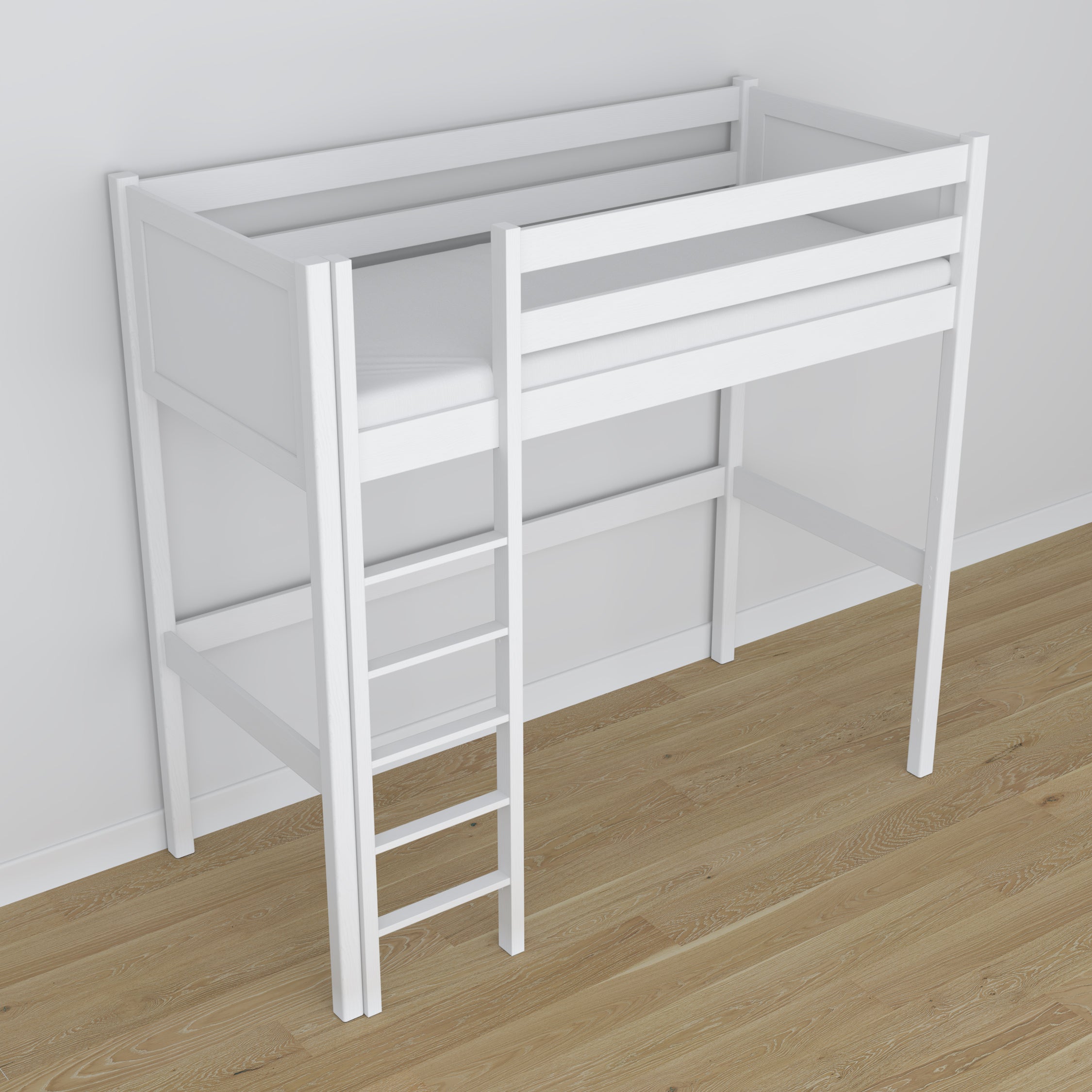 Loft bed white wooden – dimensions and diagram, Nizio