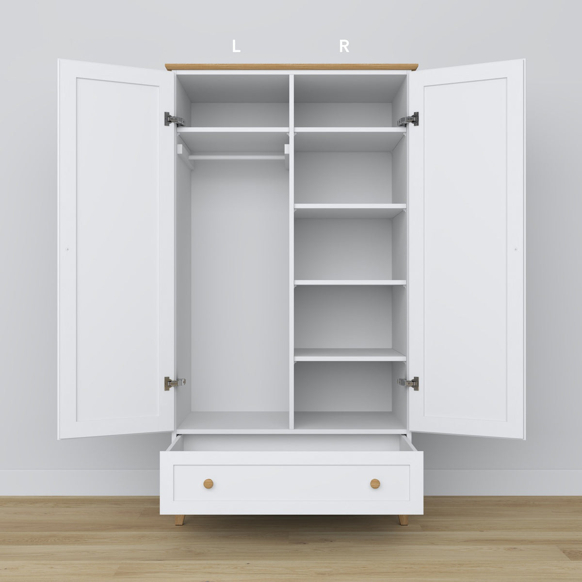 Wooden wardrobe 2D1S Scandi white / natural oak