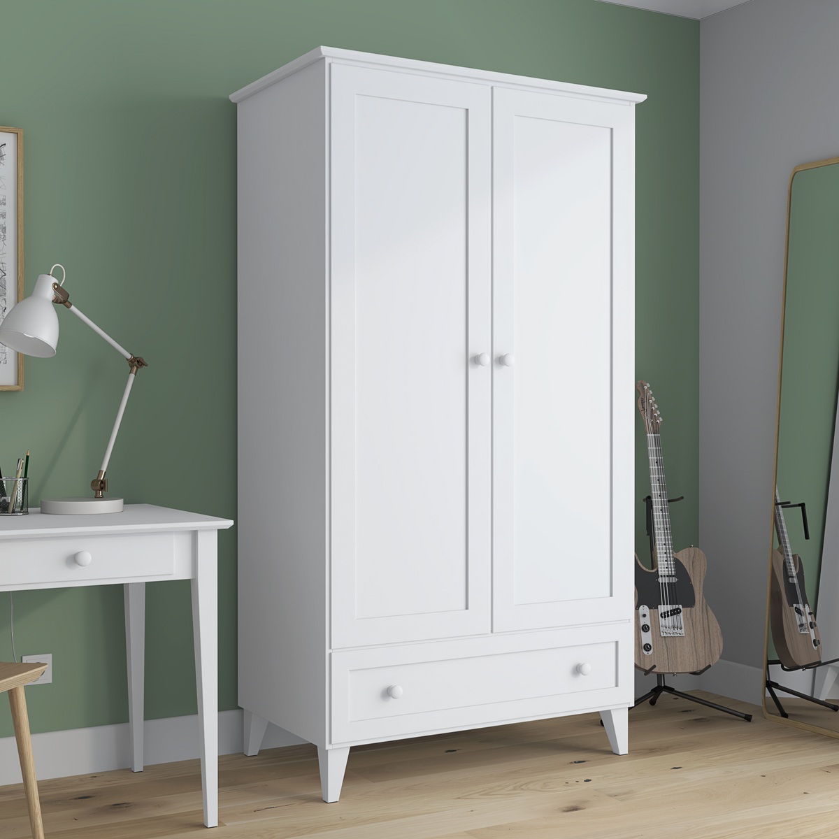 Wooden wardrobe 2D1S Scandi white