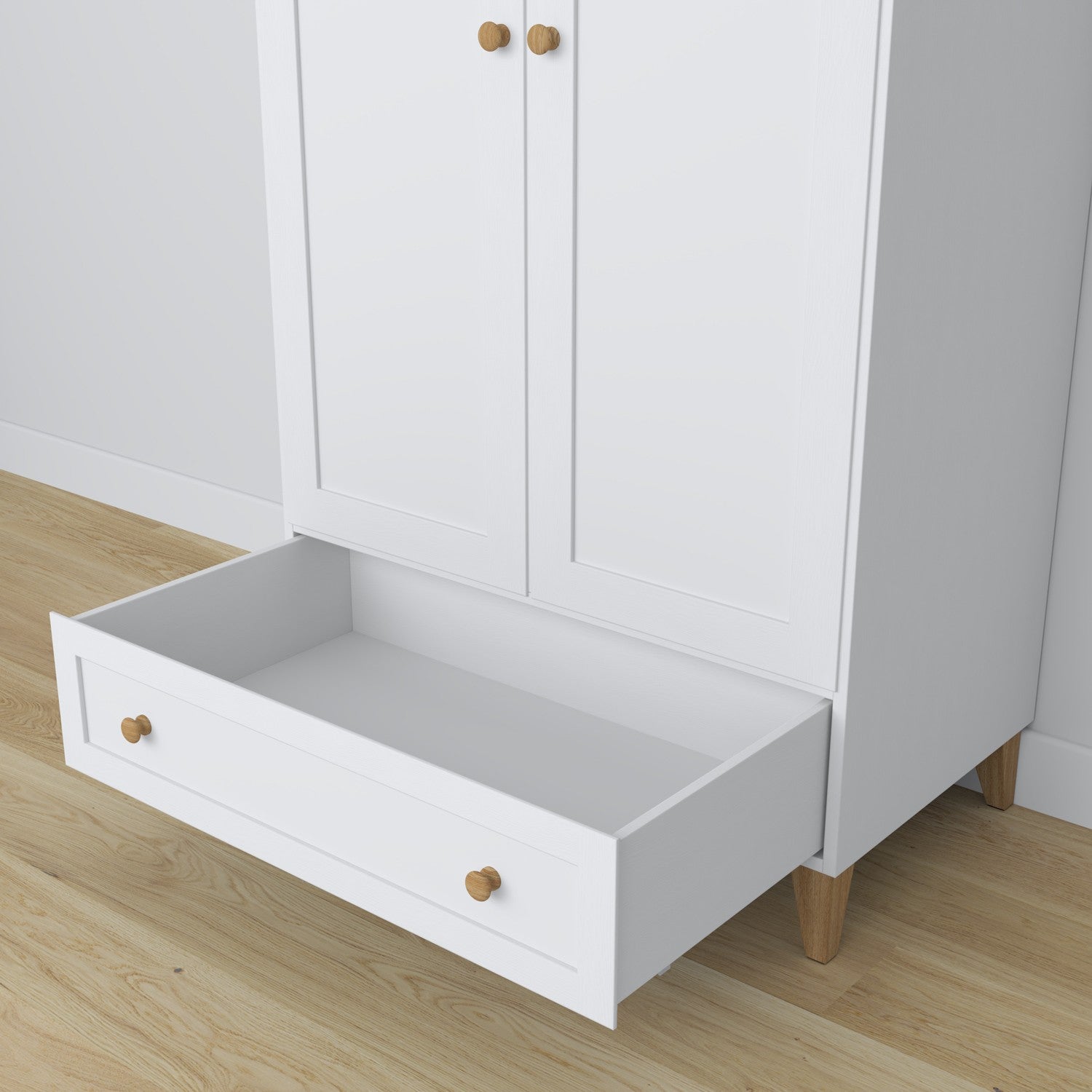 Wooden wardrobe 2D1S Scandi white / natural oak