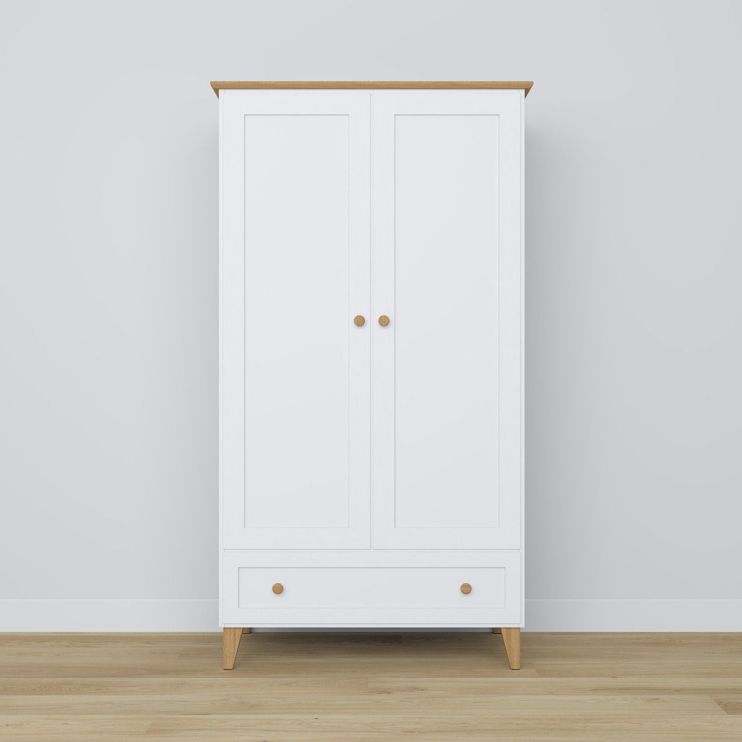 Wooden wardrobe 2D1S Scandi white / natural oak