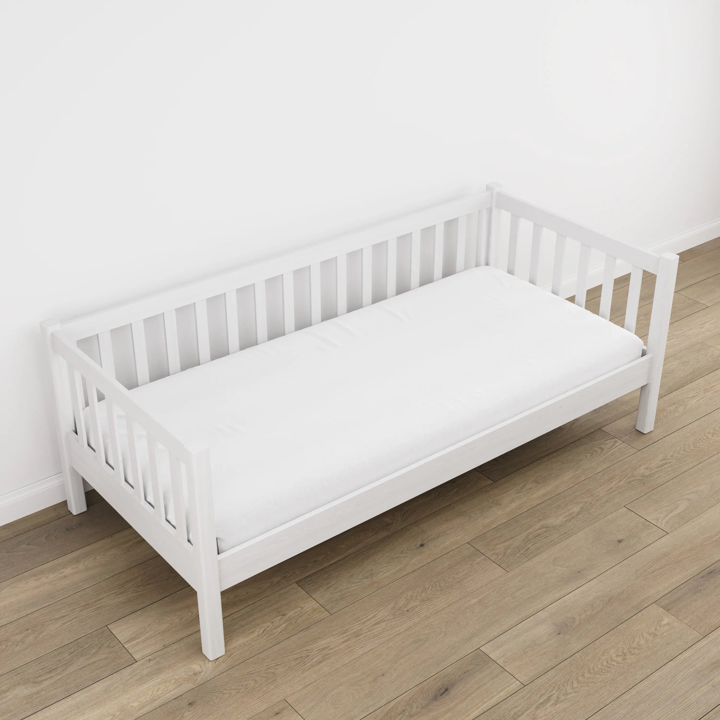Sofa bed white in a children’s room – scandi arrangement, wooden
