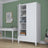 Wardrobe 2D1S wooden white – open doors, hanging rail and internal shelves