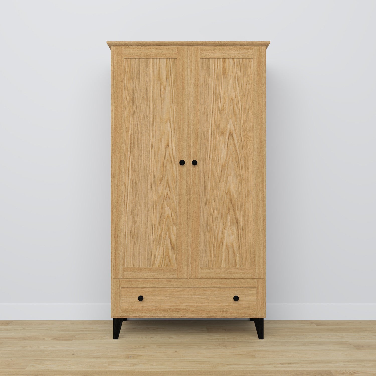 2-door wardrobe with drawer oak natural oak with black – bedroom, Scandinavian style