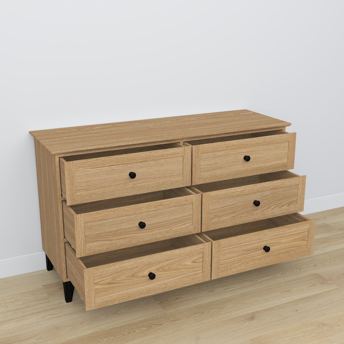 Chest of drawers 6S oak natural oak with black – open drawers, spacious storage compartments