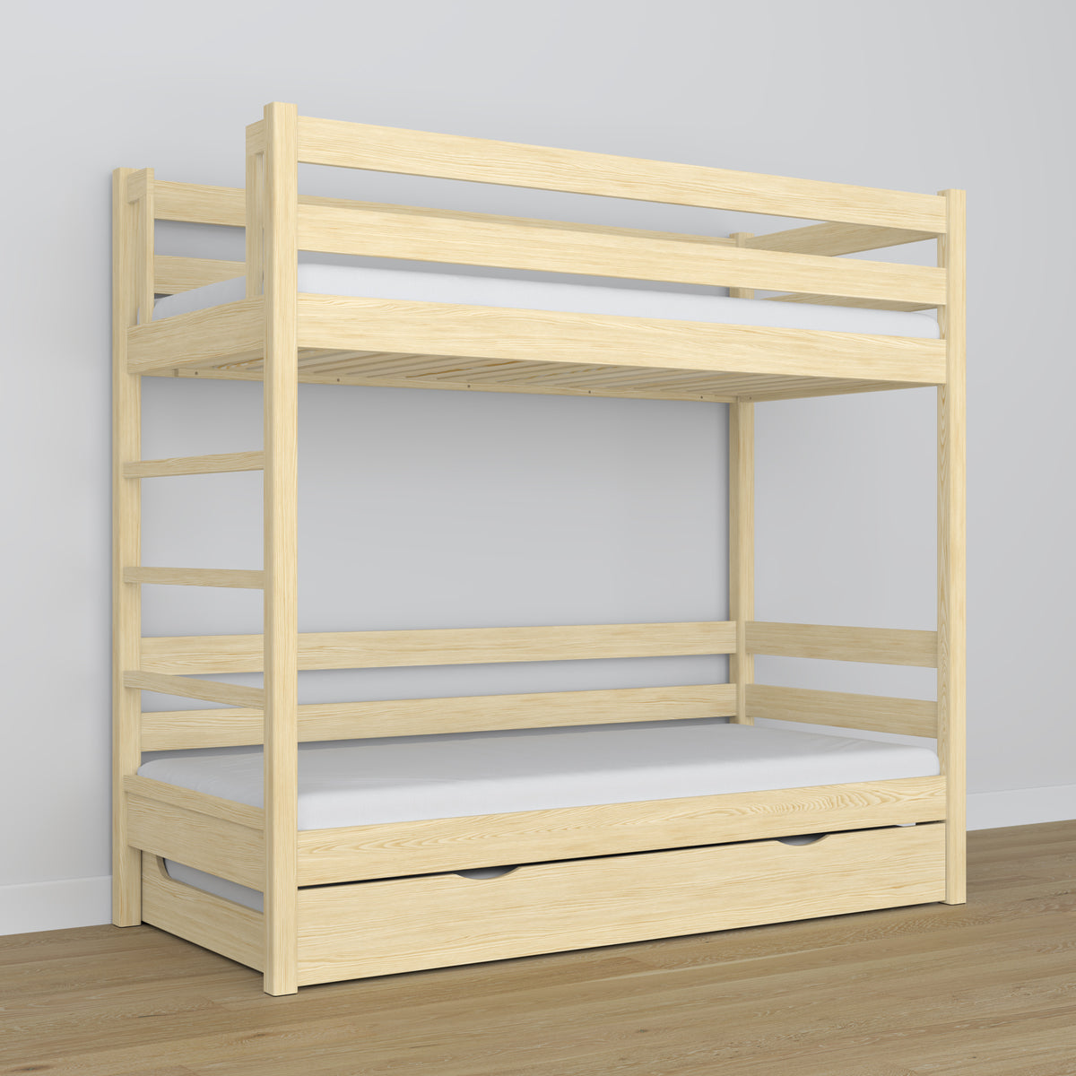 Łóżko piętrowe z szufladą na materac N03 sosna bezbarwna – dodatkowy widok, polska produkcja