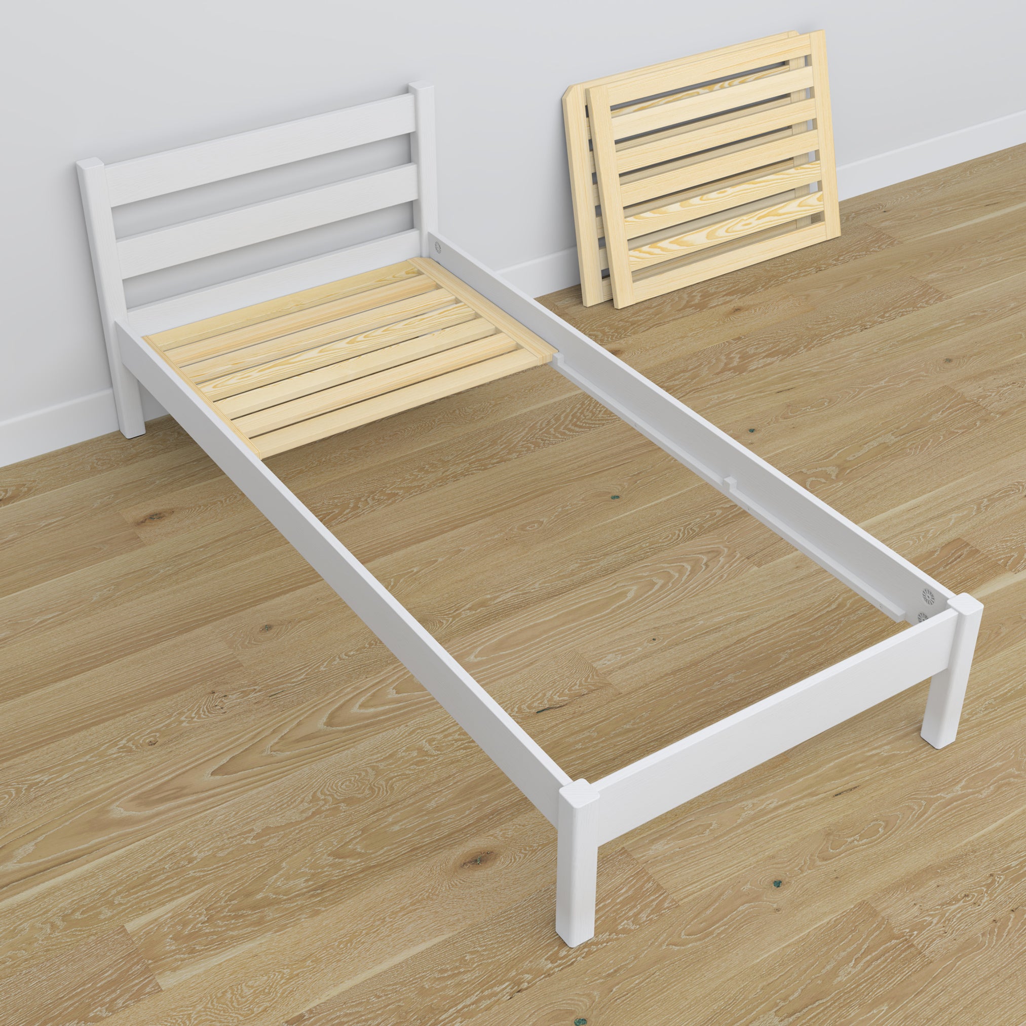Bed with mattress drawer white made of wood – dimensions, Nizio