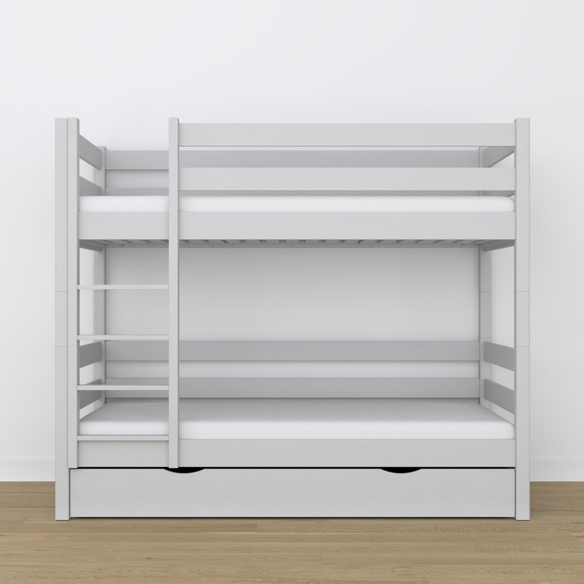 Grey Wooden Bunk Bed – Ladder and Joint Details, Children’s Room