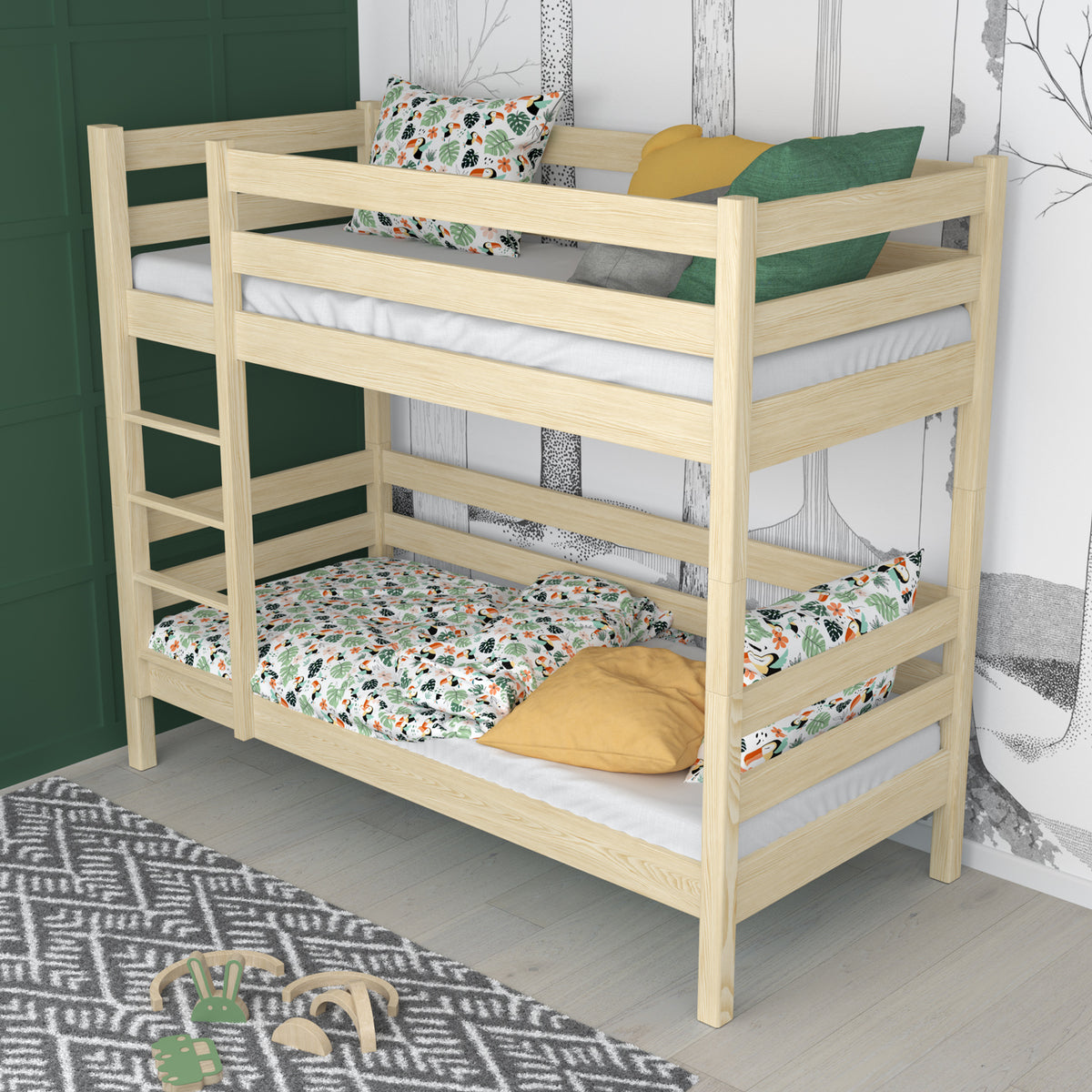 Clear Pine Bunk Bed in Children’s Room – Scandi Arrangement, Wooden