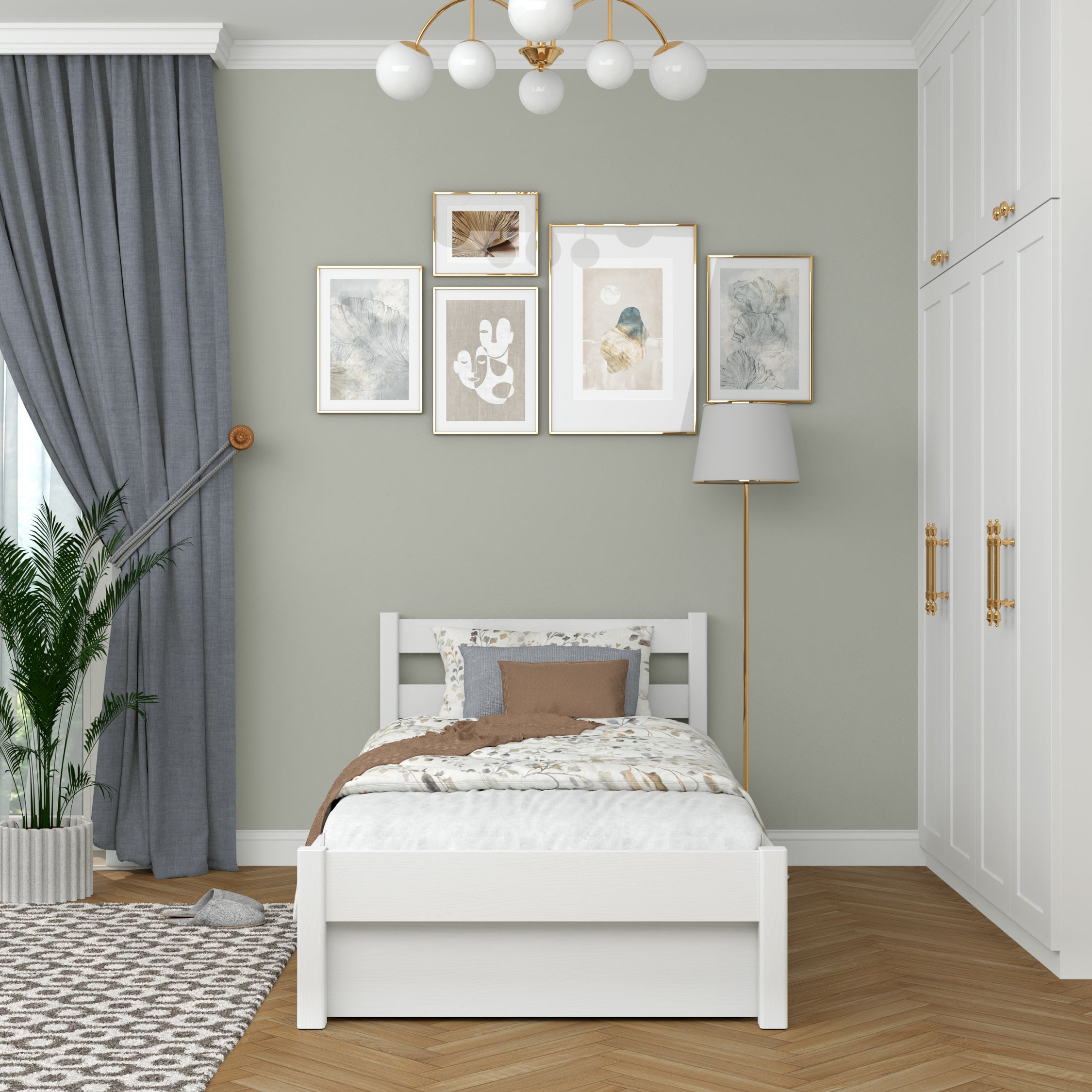 Bílá postel se šuplíkem - boční pohled, dřevěná, Nizio Home