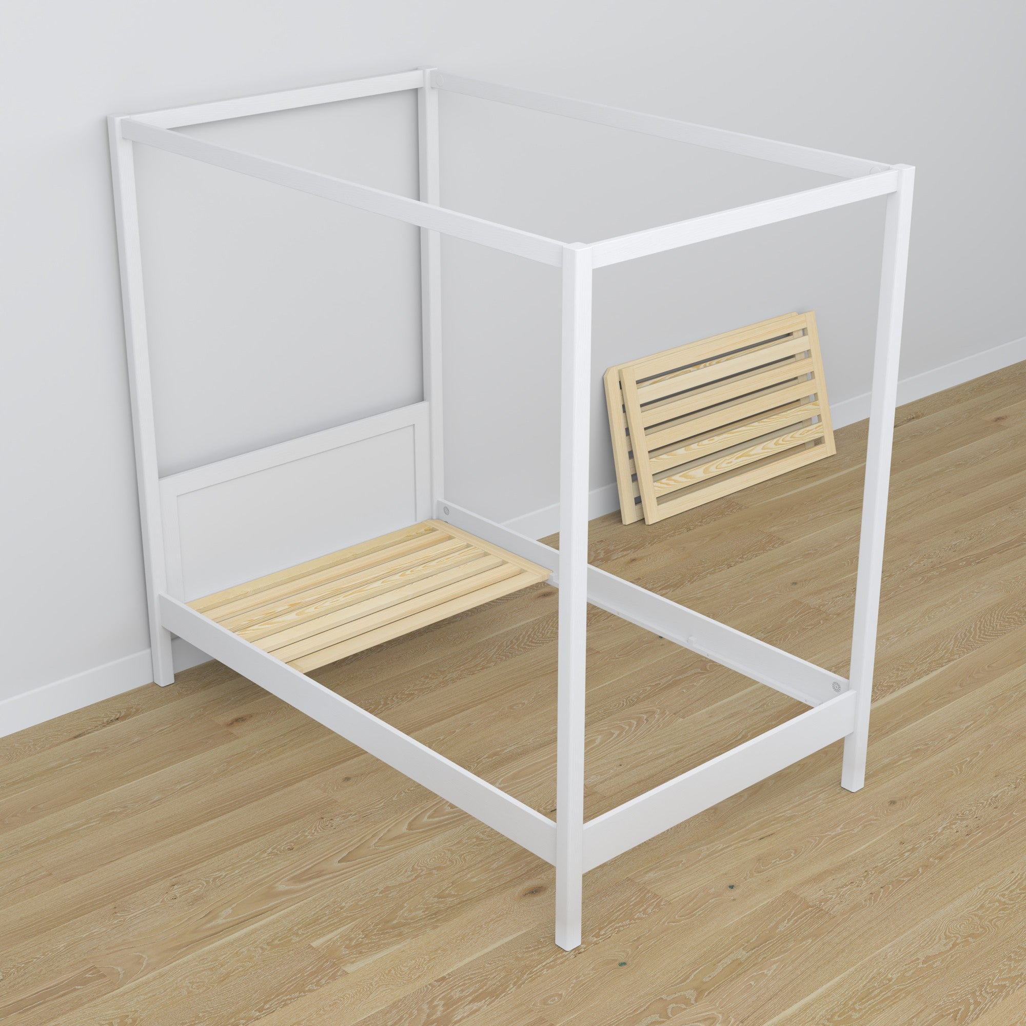 Bed white canopy bed – wooden details and joints, Nizio Home