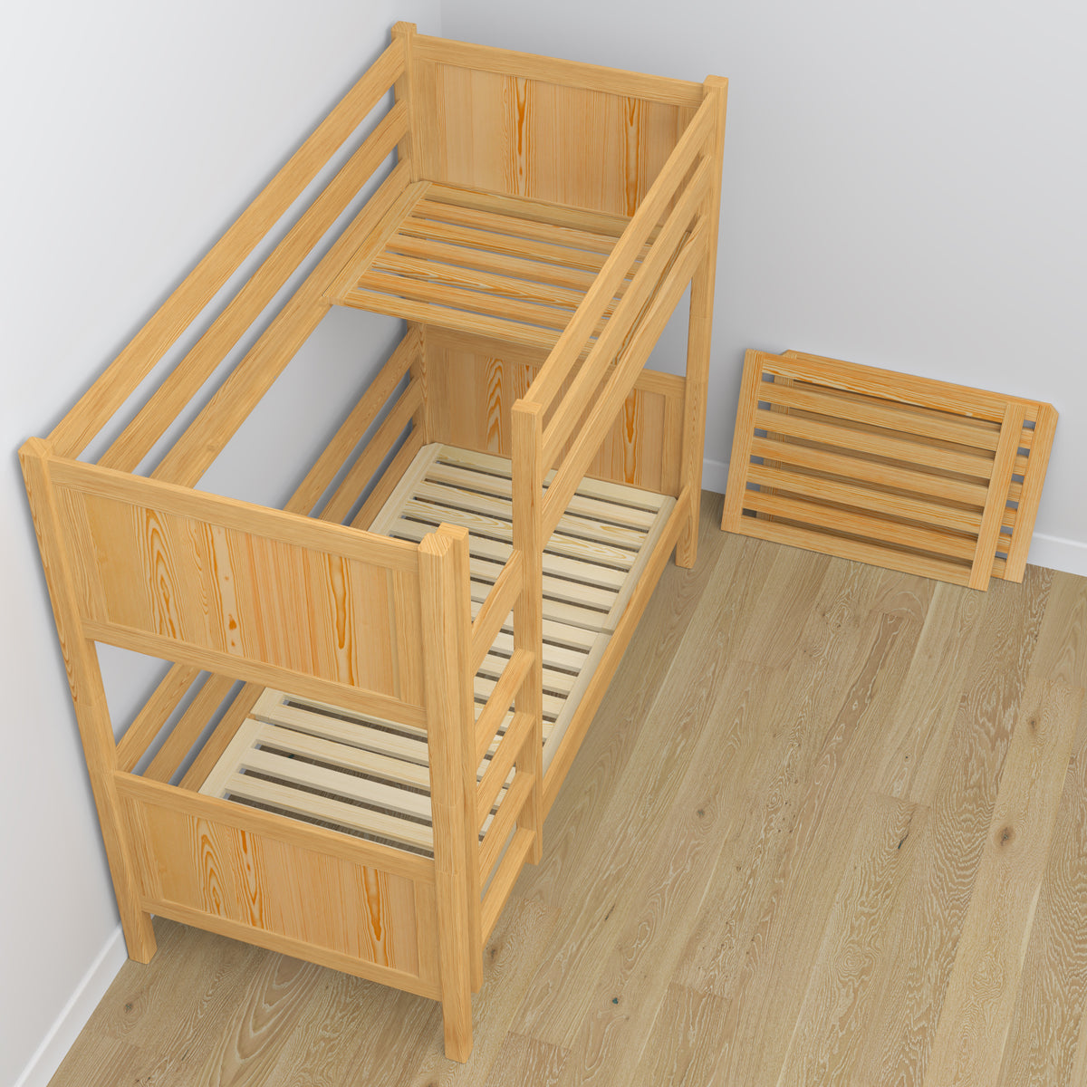 Natural Pine Wooden Bunk Bed with Drawer – Dimensions and Diagram, Nizio