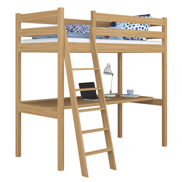 Oak Loft Bed with Desk Natural Oak – Children’s Room, Scandi Nizio