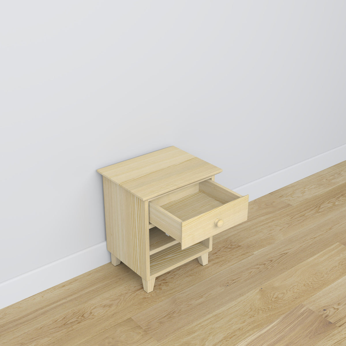 Pine bedside table 1S N02 Scandi clear pine