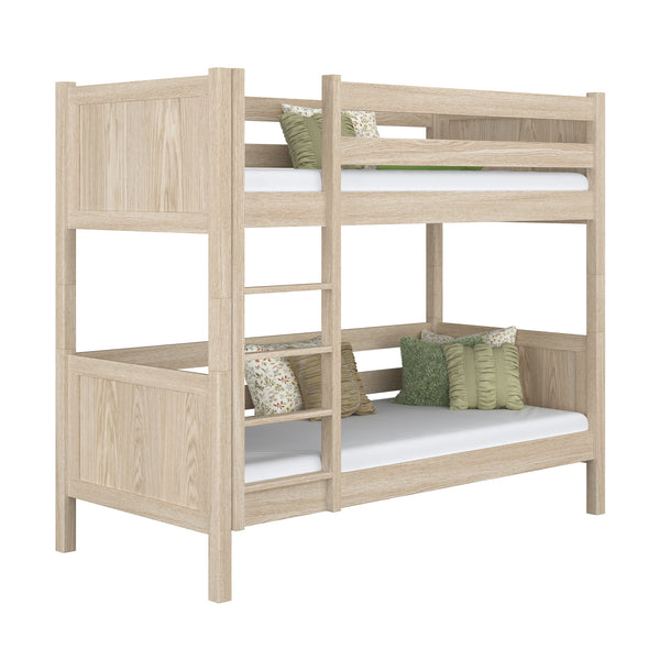 Łóżko piętrowe dąb bielony – drabinka i barierka ochronna dębowe, Nizio Home
