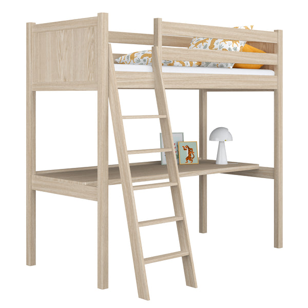 Oak Loft Bed with Desk Bleached Oak – Children’s Room, Scandi Nizio