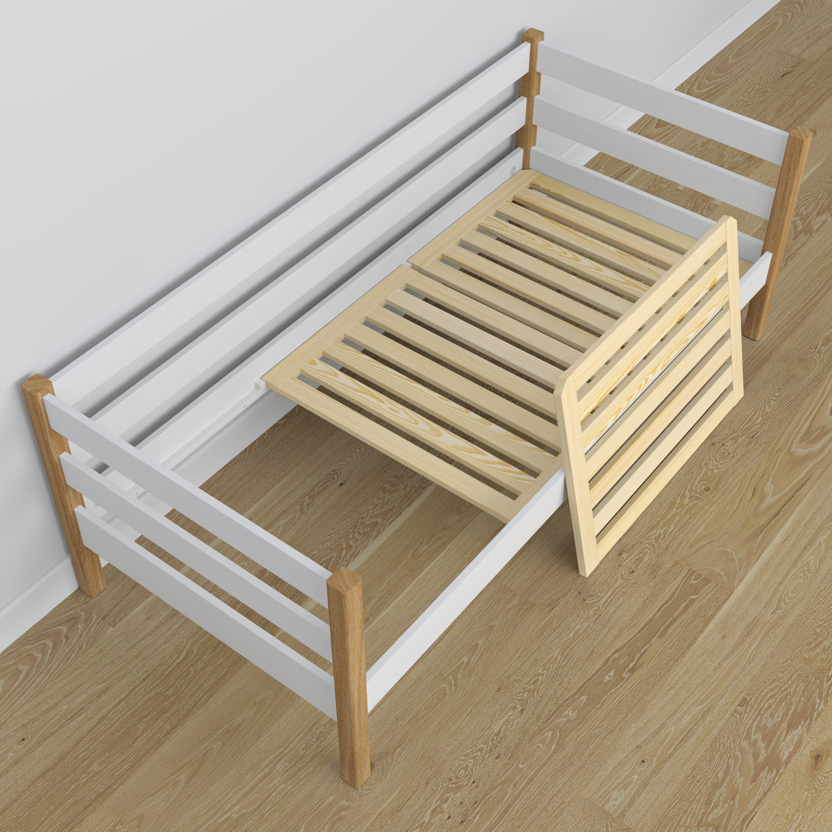White-oak sofa bed with mattress drawer made of wood – dimensions, Nizio