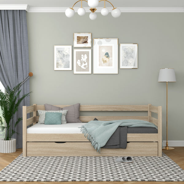 Sofa bed bleached oak with mattress drawer – oak, Nizio Home