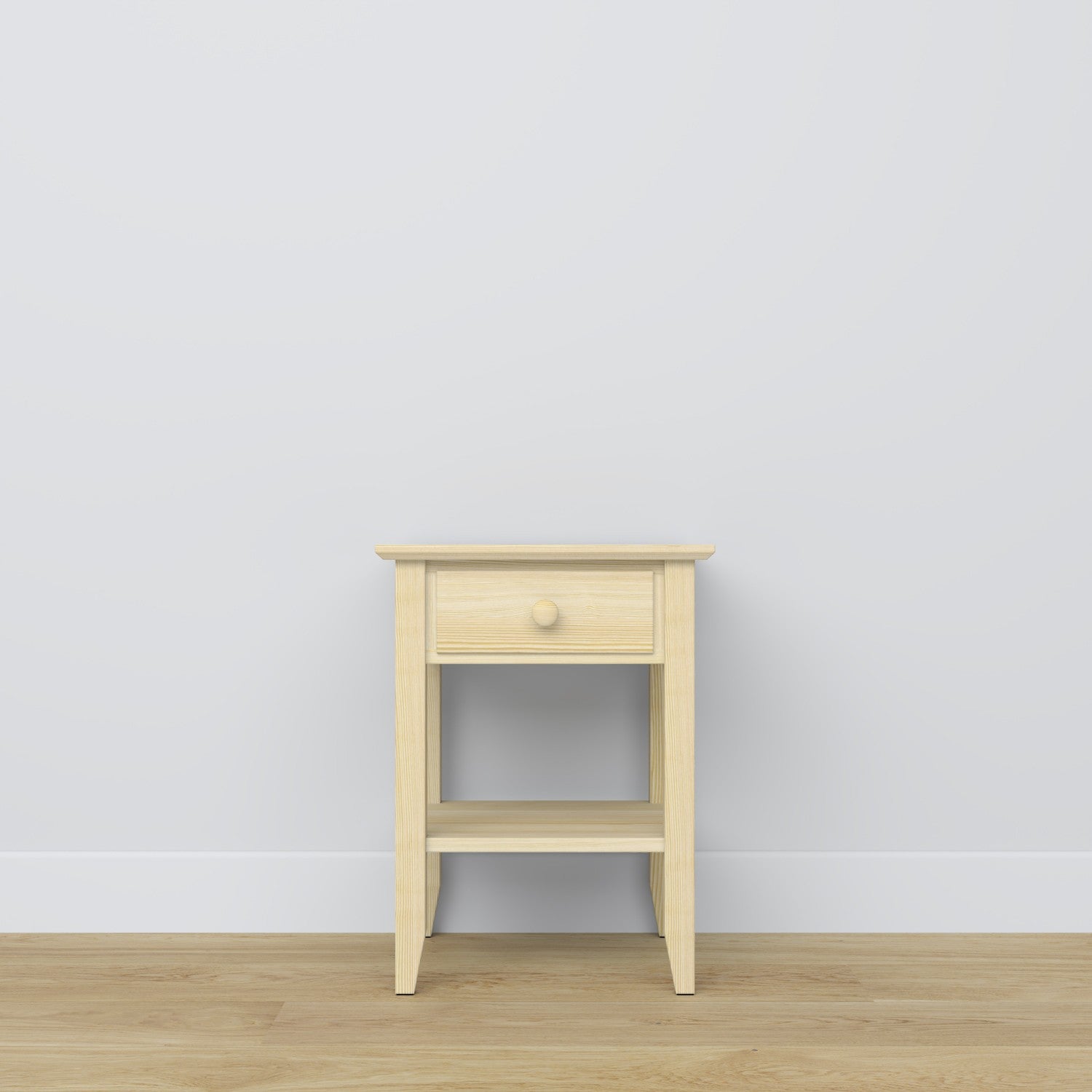 Bedside table N01 clear pine made of pine – side view, Nizio Home