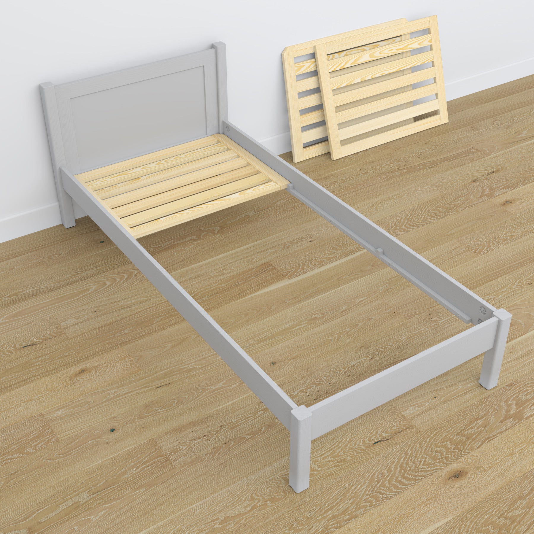 Bed with mattress drawer grey made of wood – dimensions, Nizio