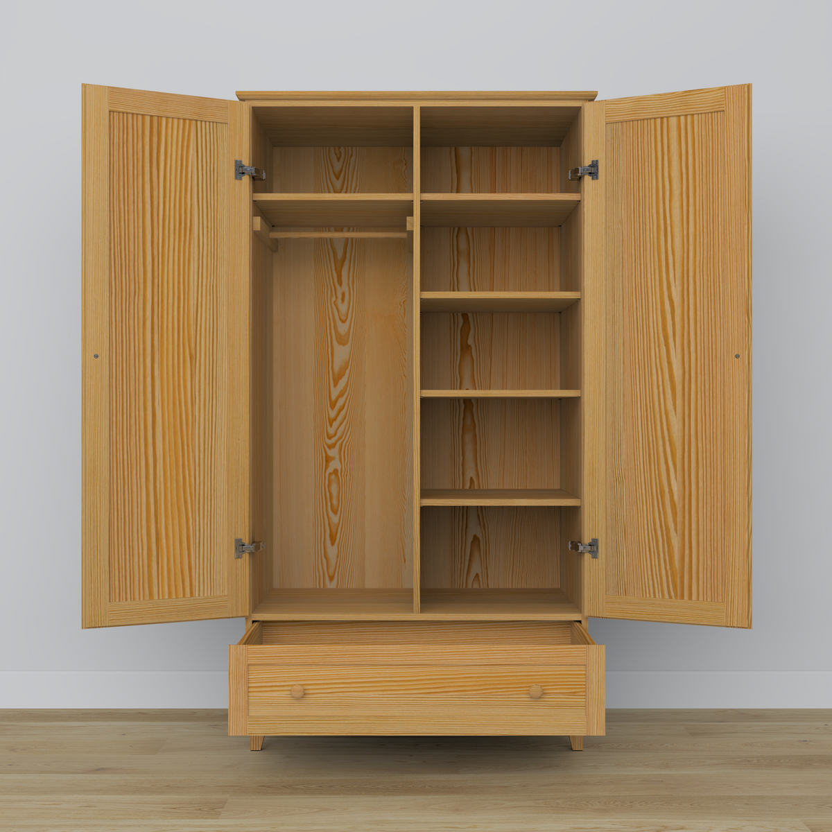 Pine wardrobe 2D1S Scandi natural pine