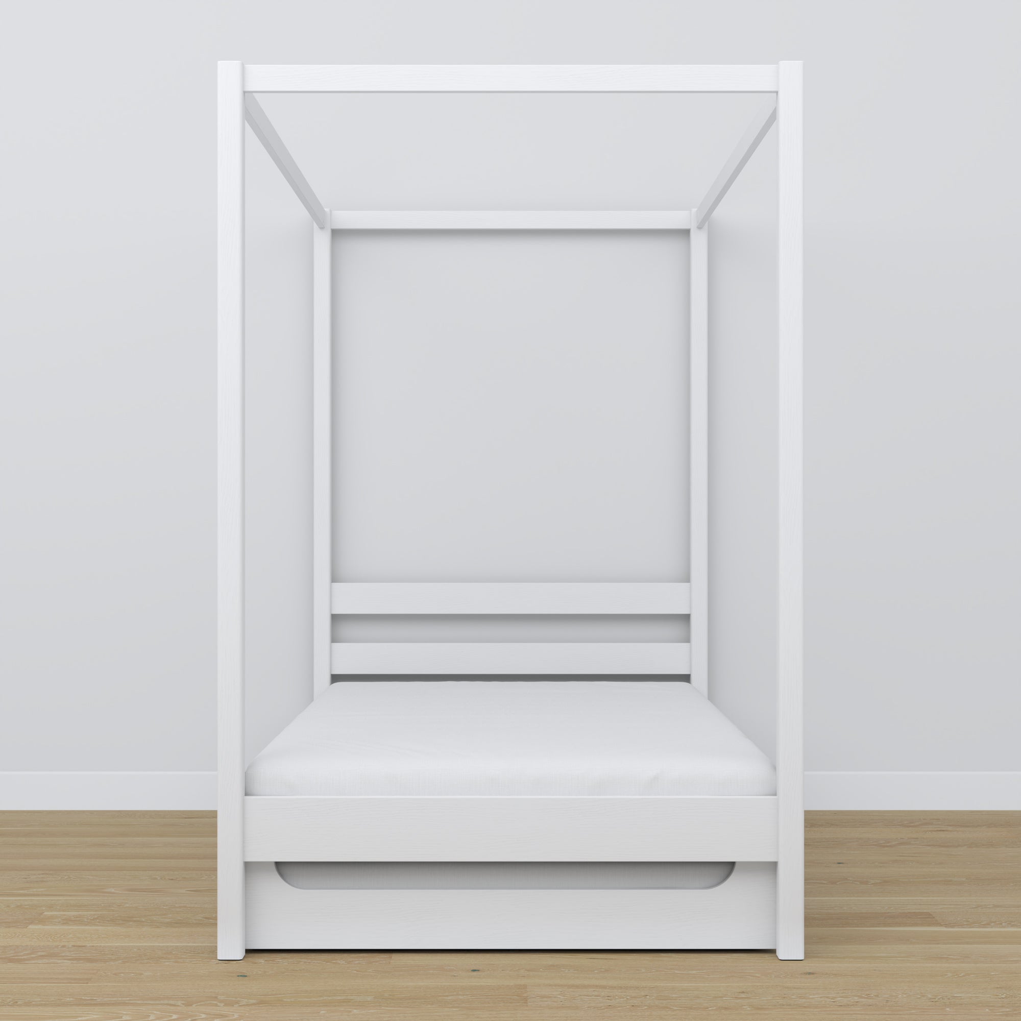 Canopy bed with drawer for mattress white made of wood – dimensions, Nizio