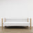 Sofa bed wooden white with oak – side view, shape and proportions of the furniture