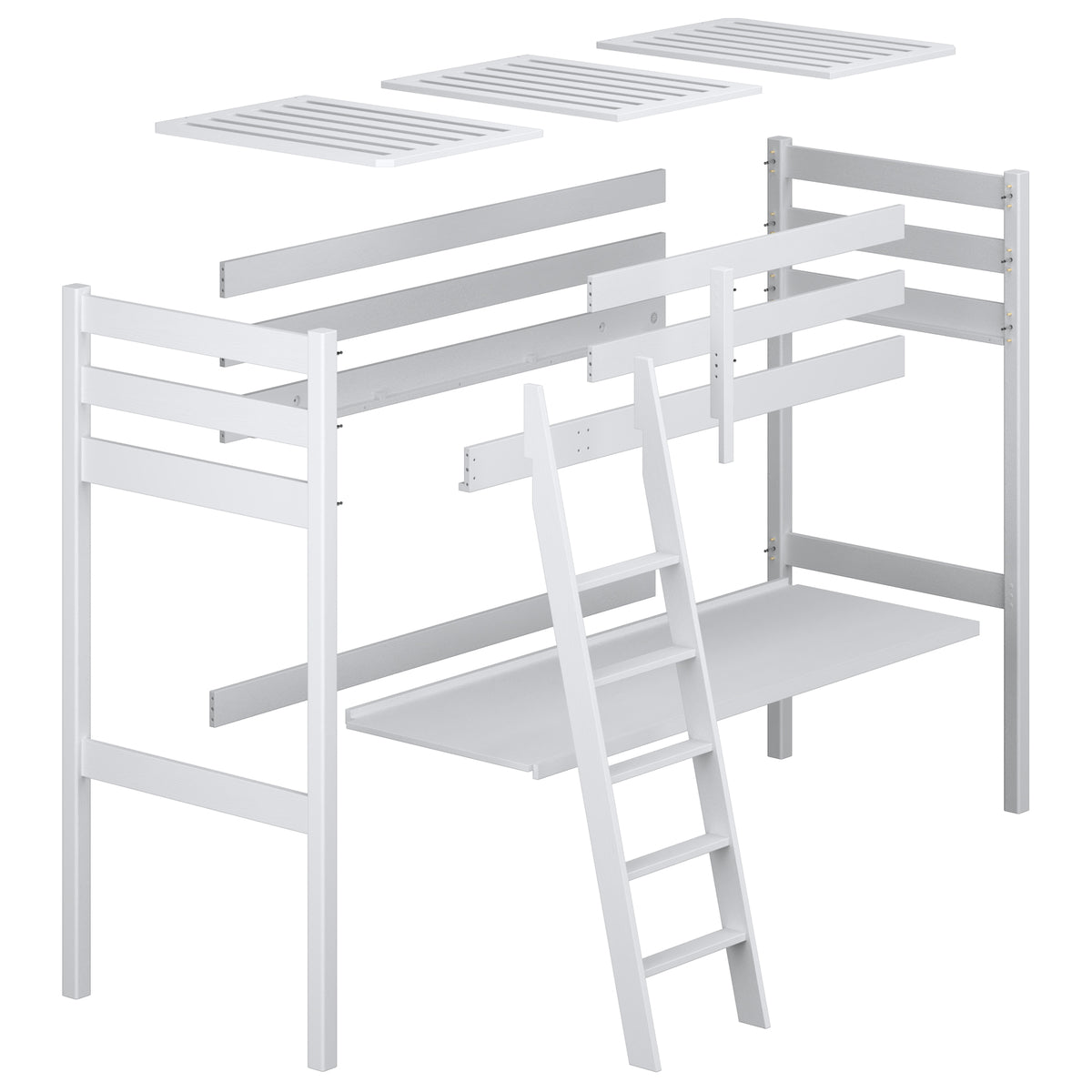 White Wooden Loft Bed with Desk – Scandi Room Arrangement, Nizio