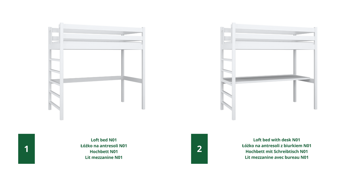 Loft Bed with Desk N01 RAL/NCS – Wooden, Color Matched to Your Interior, Nizio Home