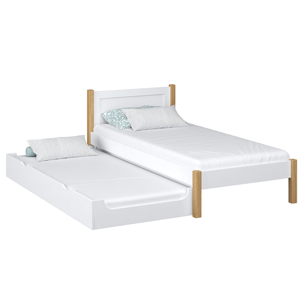 Wooden bed with mattress drawer white-oak – child’s room, scandi Nizio