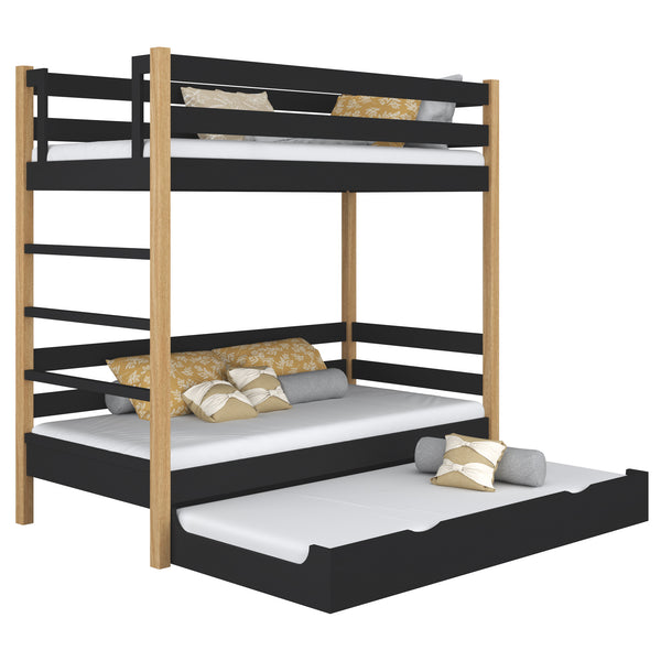 Black and Oak Wooden Bunk Bed with Mattress Drawer – Scandi Children’s Room