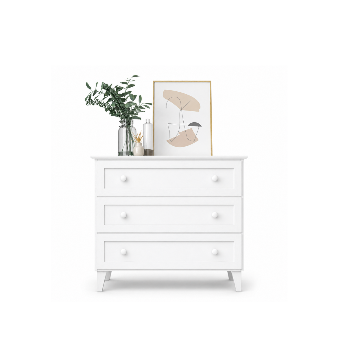 Komoda se 3 dřevěnými zásuvkami, bílá, 105 cm - ložnice, skandinávský styl