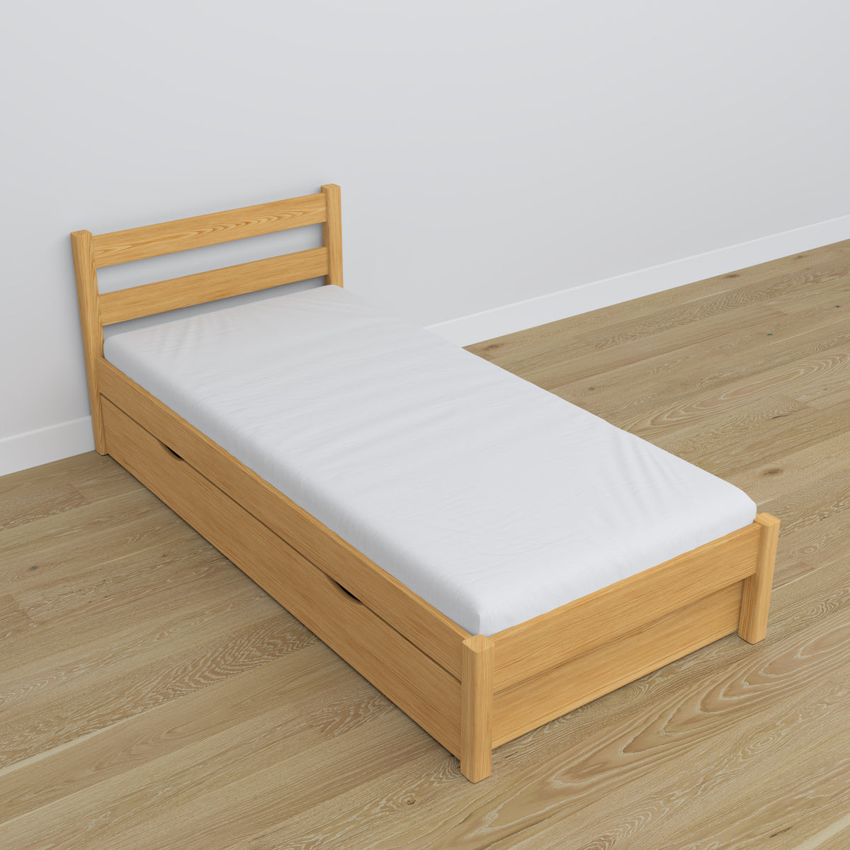 Wooden bed with drawer natural pine – dimensions and diagram, Nizio Home