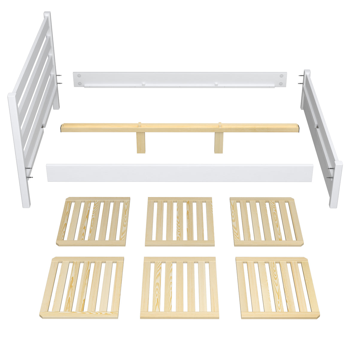Double bed with drawer clear pine wood – side view, Nizio