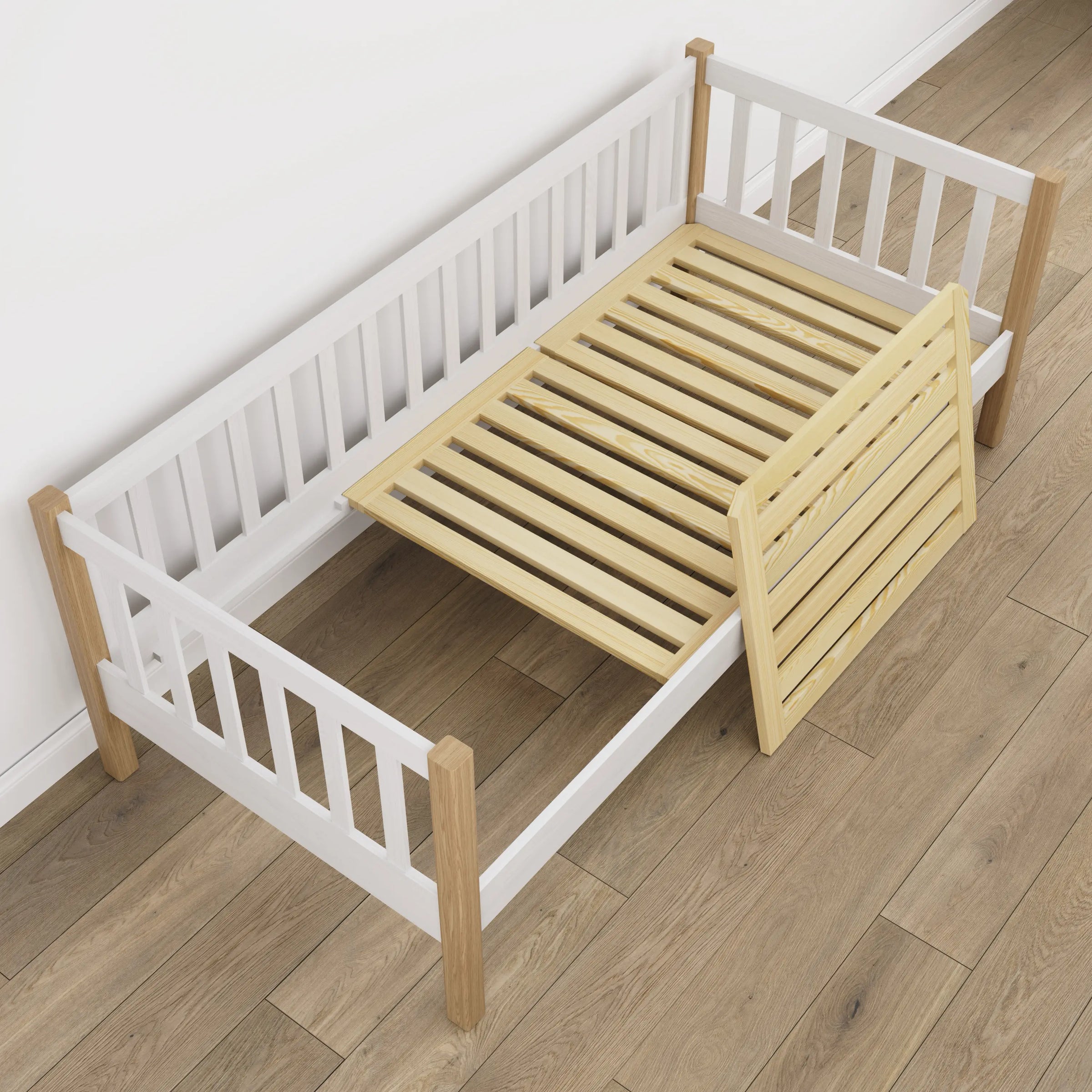 Sofa bed wooden white with oak – wood and joint details, Nizio Home