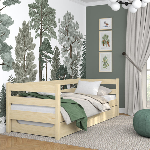 Clear pine sofa bed with mattress drawer – wooden, Nizio Home