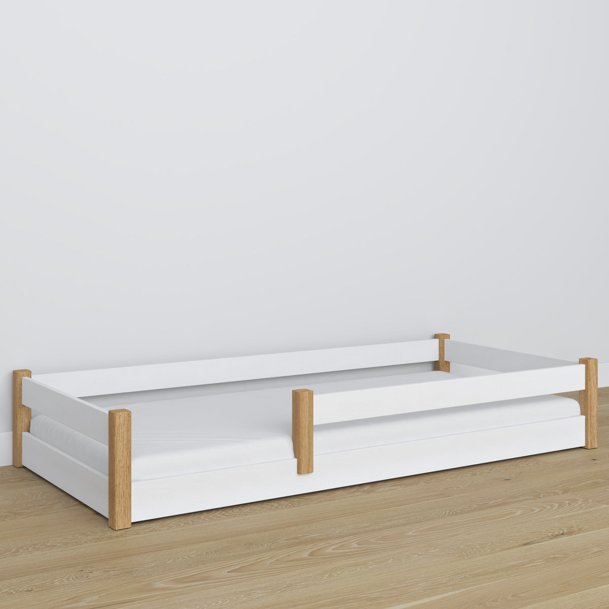 Wooden low bed N02 white / oak