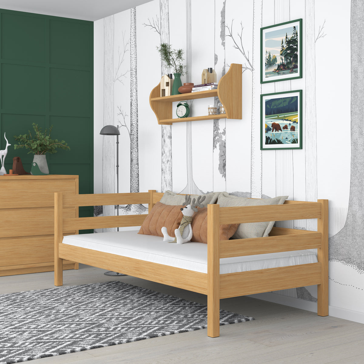 Łóżko sofa N01 sosna naturalna – dodatkowy widok, lite drewno sosnowe