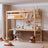 Oak loft bed with desk N01 oak natural