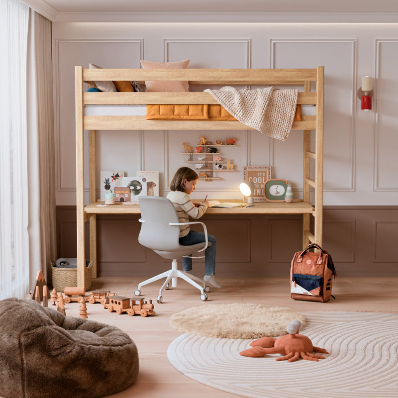 Oak loft bed with desk N01 oak natural