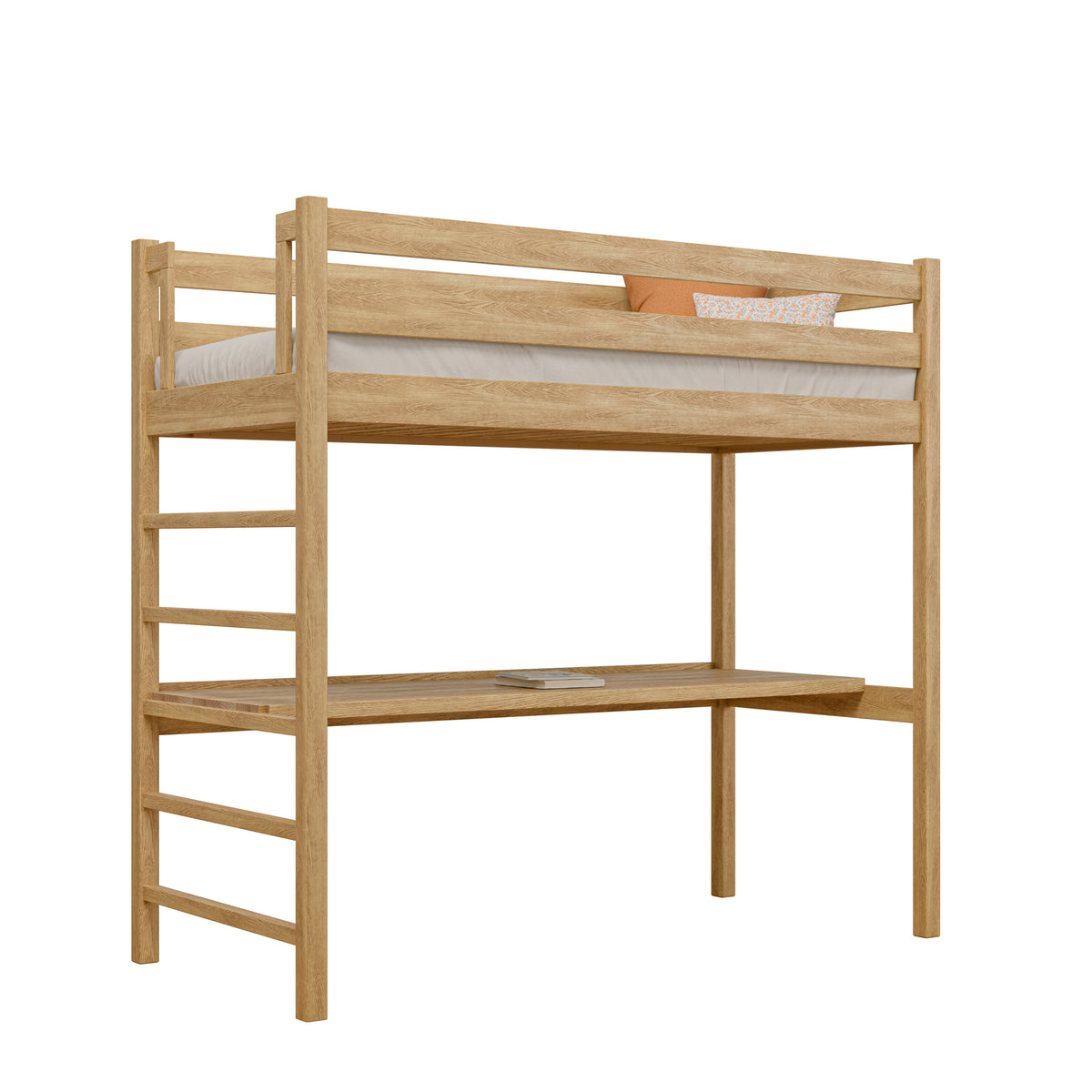 Oak loft bed with desk N01 oak natural