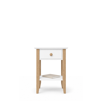 Wooden bedside table 1S N01 Scandi white / natural oak