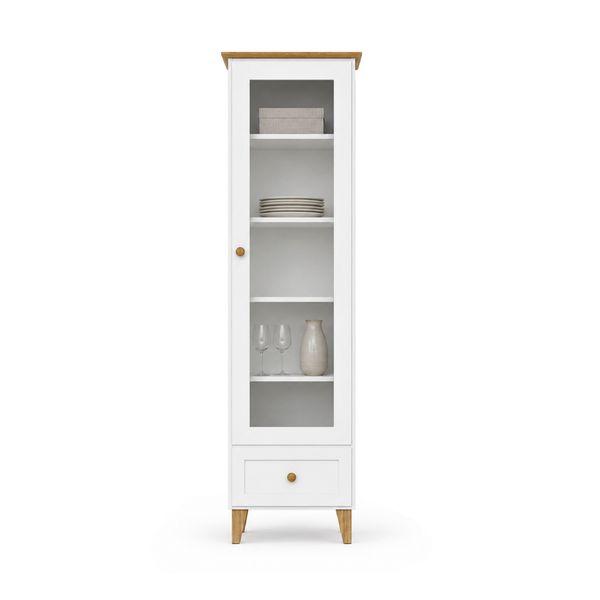 Wooden display cabinet 1S 57 Scandi white / natural oak